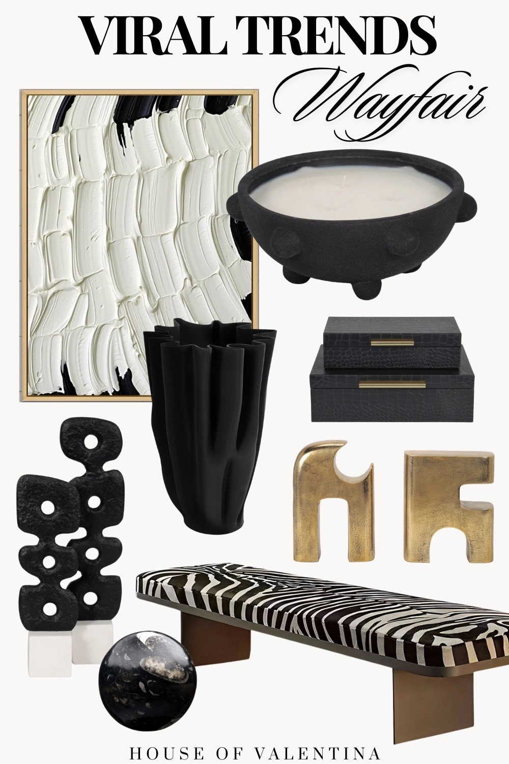 Wayfair has been serving major looks lately, and these viral home decor finds are proof. From sculptural vases to bold zebra stripes and high-contrast textures, this edit is all about adding personality and drama to your space. Think modern shapes, luxe finishes, and unexpected pieces that instantly elevate your home. Whether you're layering in gold accents, eye-catching art, or playful statement benches—these pieces are flying off the shelves for a reason. Grab them while you can!

Refresh your space for the summer with deals up to 80% off in the Epic Summer Sale and 24 Hour Flash Deals refreshing daily! 

Get free & easy shipping over $35*.
Sale dates are 6/12-6/16.
#wayfairpartner #wayfair @wayfair

#LTKSaleAlert #LTKSeasonal #LTKHome