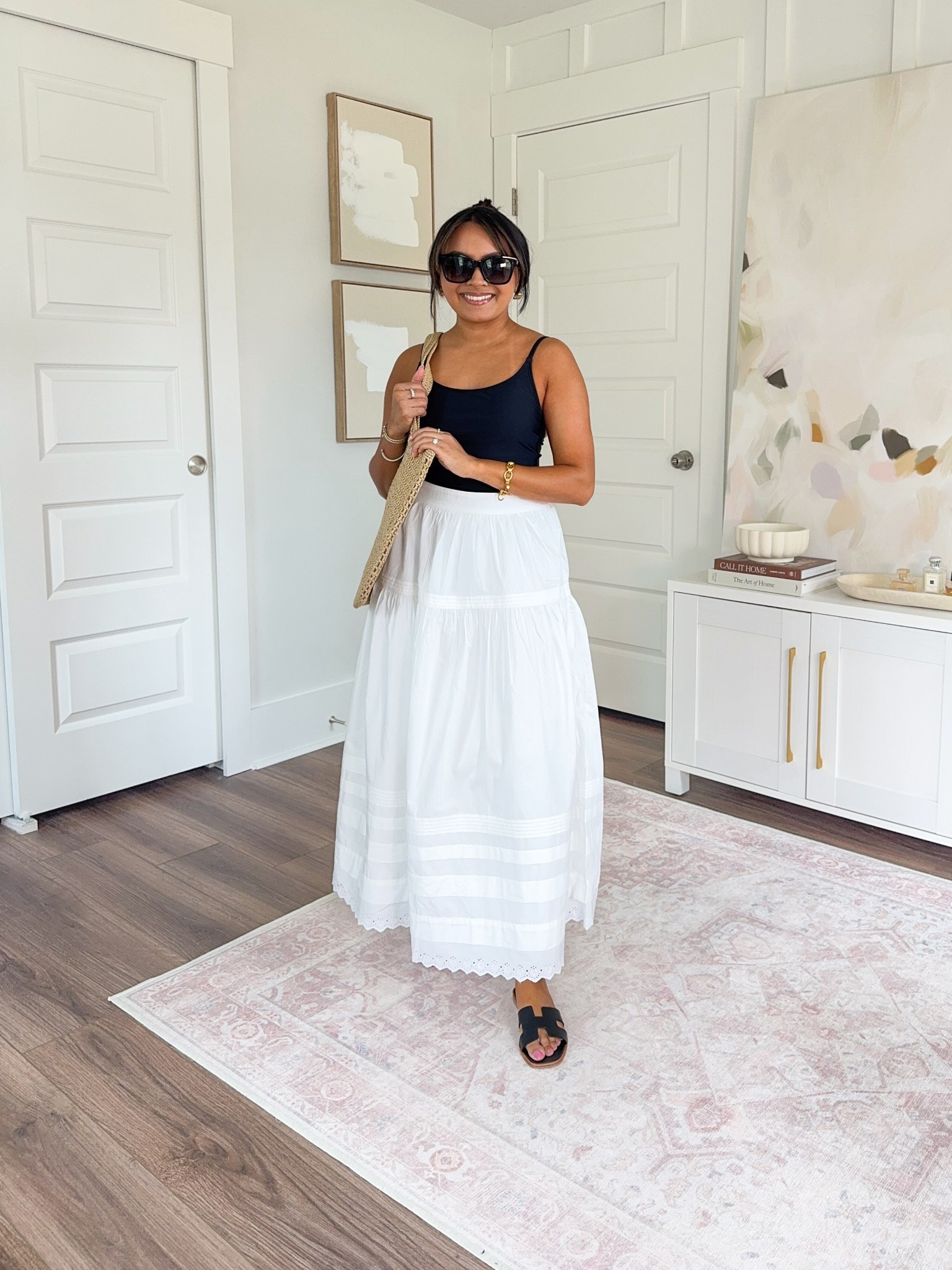 Europe & Summer Capsule Wardrobe
Black swimsuit size xs TTS
White maxi skirt size xs TTS
Black sandals size 5.5 TTS


#LTKStyleTip #LTKTravel #LTKPetite