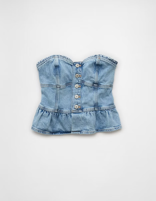 AE Denim Strapless Peplum Shirt | American Eagle Outfitters (US & CA)