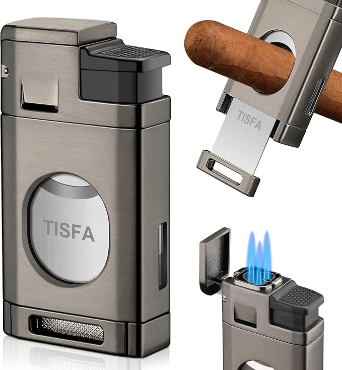 TISFA Cigar Lighter, Butane Lighter with Cigar Cutter, Triple Jet Flame Torch Lighter Cuts Up to ... | Amazon (US)