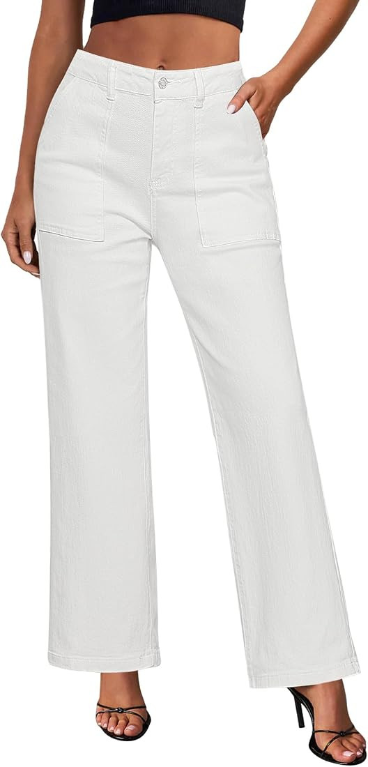 GRAPENT Jeans for Women High Waisted Straight Leg Jeans Stretchy Trendy Wide Leg Denim Pants Jean... | Amazon (US)