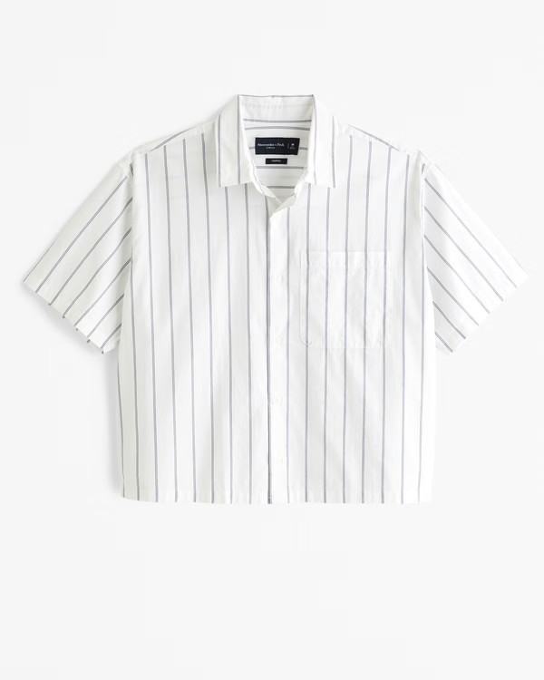 Short-Sleeve Cropped Workwear Button-Up Shirt | Abercrombie & Fitch (US)