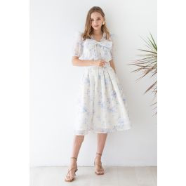 Soft Organza Pleated Midi Skirt in Floral Print | Chicwish