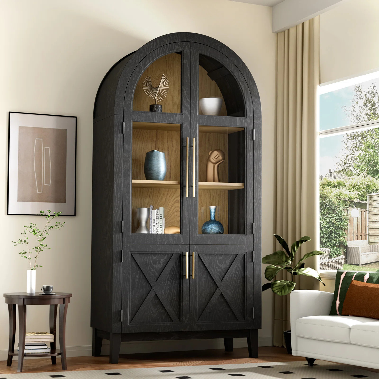 Breakwater Bay Tall Arch Storage Cabinet, Arched Kitchen Pantry Cabinet With Reversible 4 Rattan ... | Wayfair North America