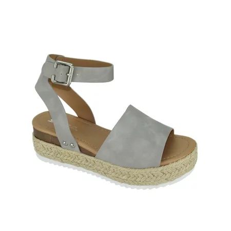 Soda Women Wedge Sandals Open Toe Ankle Strap Flatform Espadrilles Trim Platform TOPIC-S Gray 8 | Walmart (US)