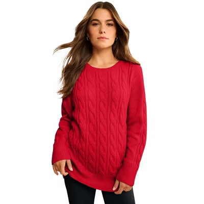 Roaman's Plus Size Cozy Cable Sweater Tunic - 2X, Vivid Red | Target