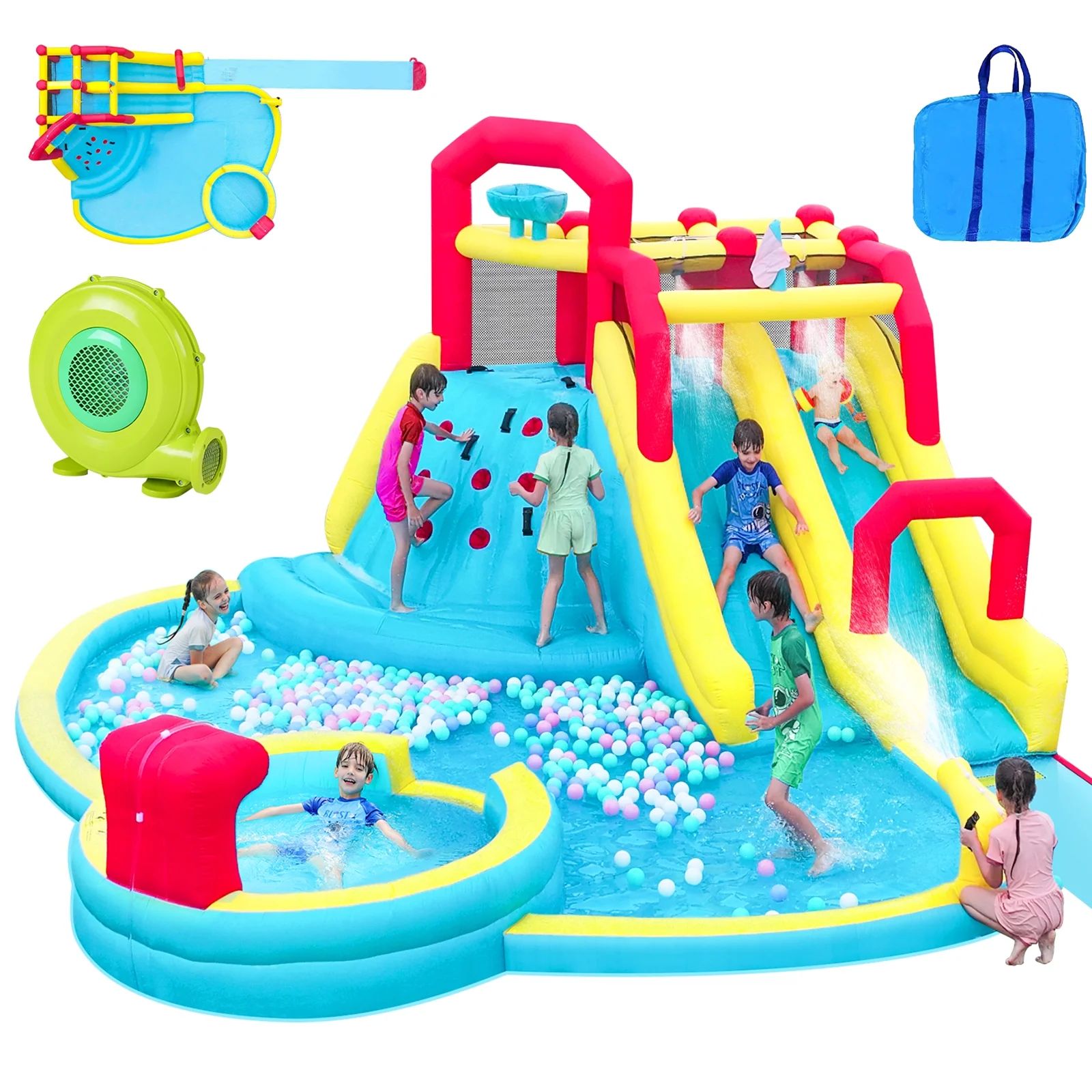 7 in 1 Inflatable Water Slide Bounce House,Big Size 220.4" x 193.3" x 102.3",Neche Kids Water Par... | Walmart (US)