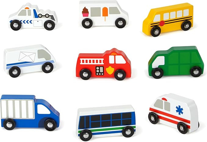 Melissa & Doug Wooden Town Vehicles Set in Wooden Tray (9 pcs) | Amazon (US)
