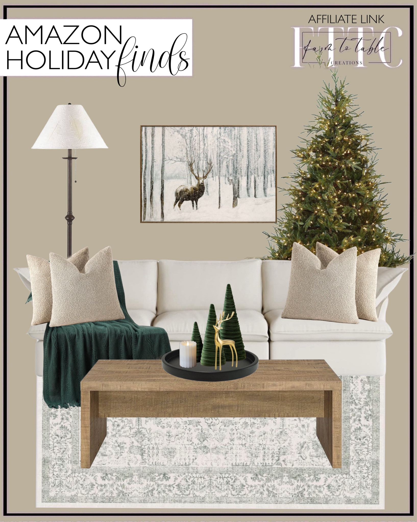 Amazon Christmas Living Room Inspo. Follow @farmtotablecreations on Instagram for more inspiration.

Cloud Couch. Christmas Canvas Wall
Art. Iron Floor Lamp. Vintage Living Room Rug. Mango wood coffee table. Boucle Decorative Throw Pillows. Christmas Décor Green Throw Blanket with Fringe. National Tree Company Pre-Lit 'Feel Real' Artificial Full Christmas Tree. Black Metal Tray. Deer Statues. Velvet Trees. Frameless Candles. 

Christmas Decor. Amazon Christmas Decor. Holiday Decor. Viral Decor. Home Decor. Living Room. Viral Garland. Christmas Tree. Christmas Ornaments. Amazon Home. Amazon Prime. 




#LTKFindsUnder50 #LTKHome #LTKSaleAlert