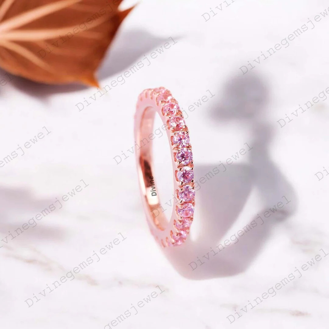 Light Pink Sapphire Eternity Ring 14k,18k Wedding Stacking Band September Birthstone Micro Pave S... | Etsy (US)