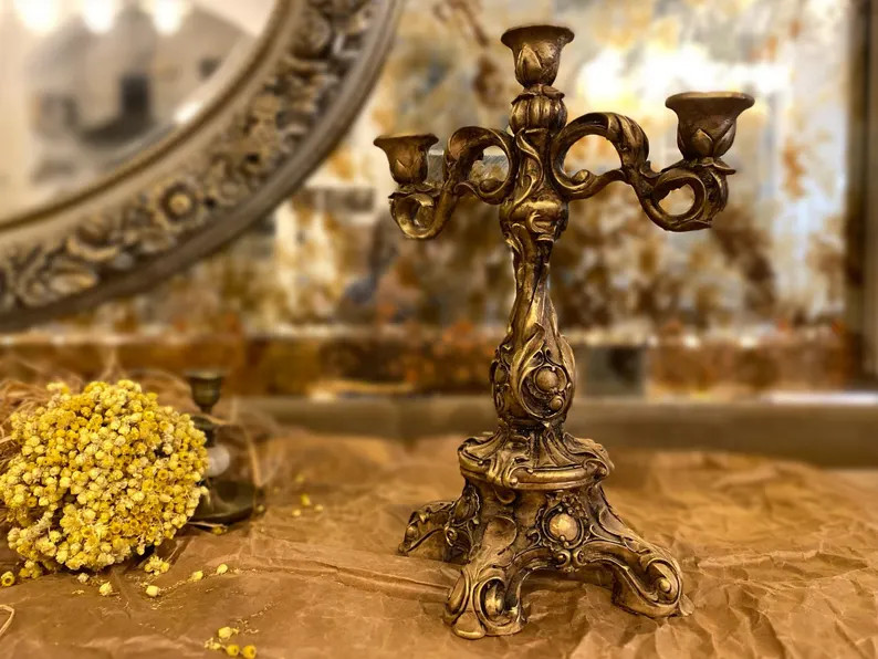 Vintage 3-Arm Candlestick Holder, Gothic Baroque Candelabra, Victorian Table Accent | Etsy (Global)