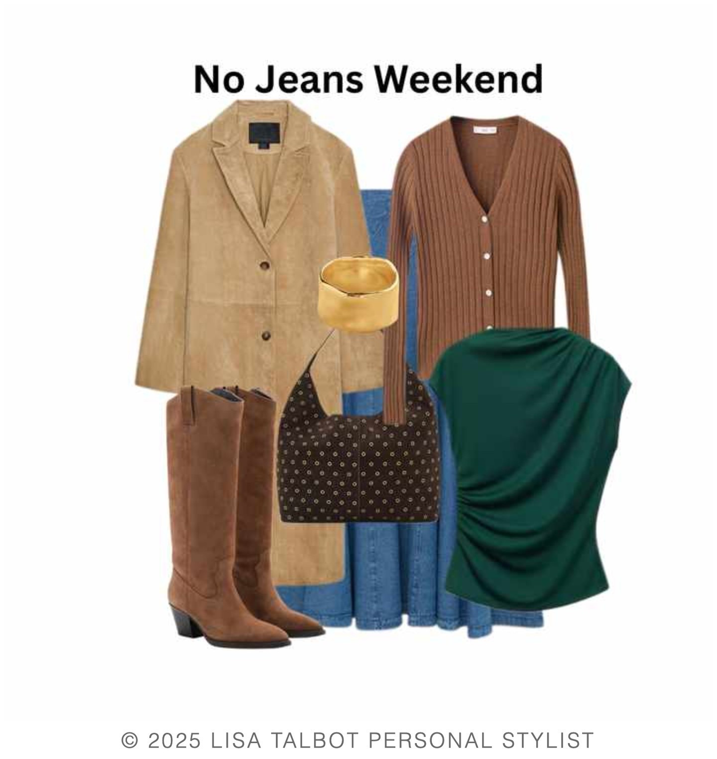 Denim doesn't have to be jeans!

I found this super A line Denim skirt & have created a weekend outfit for you, the colours all go together so well & I really like how we have so many textures this season to play with.

What do you think? Like, Love or Dislike?

Drop your thoughts in the comments 👇