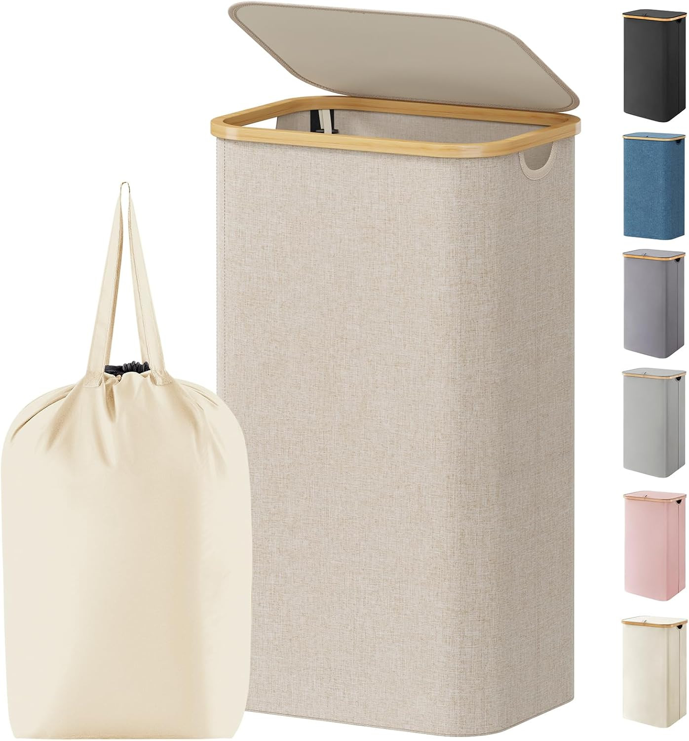 Lifewit 100L Laundry Basket with Lid, Clothes Hampers for Laundry with Bamboo Handles and 1 Remov... | Amazon (US)