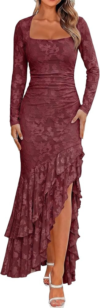 BORIFLORS Women's Elegant Fall Wedding Guest Long Sleeve Maxi Dress | Amazon (US)