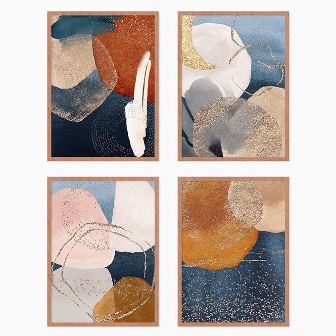 YUMKNOW Boho Abstract Wall Art, Unframed 8x10" Set of 4, Mid Century Modern Wall Decor for Living... | Amazon (US)
