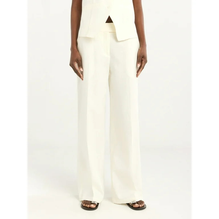 Scoop Women's and Women's Plus Tailored Linen Blend Pants with Wide Leg, Sizes 0-28W, 31.5’’ ... | Walmart (US)