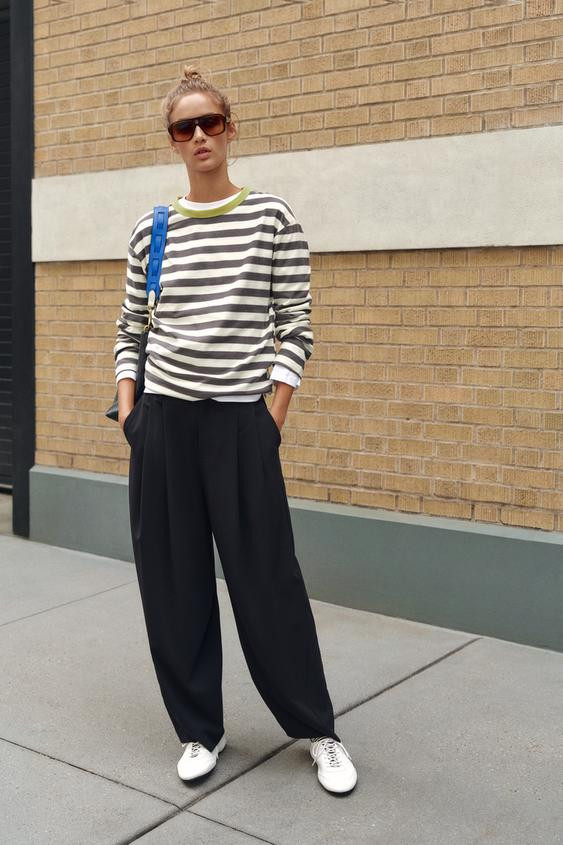Zara - Striped Crew Neck T-Shirt - Red Stripe - L - Woman | Zara US