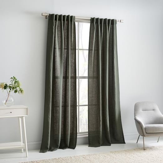 Belgian Flax Linen Melange Curtain - Olive | West Elm (US)