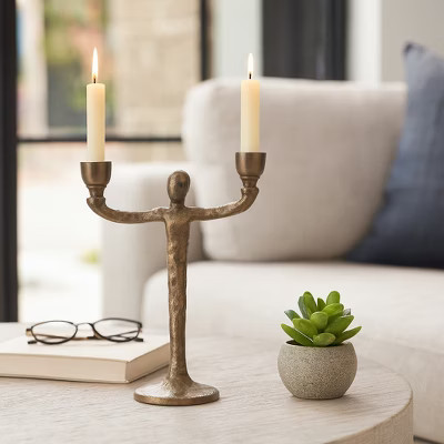 Decorative Metal Taper Candle Holder for House Decor - Artistic Figurine Candlestick Holder for Mantel, Bookcase Accent, or Console Decor - 12", Gold | Target
