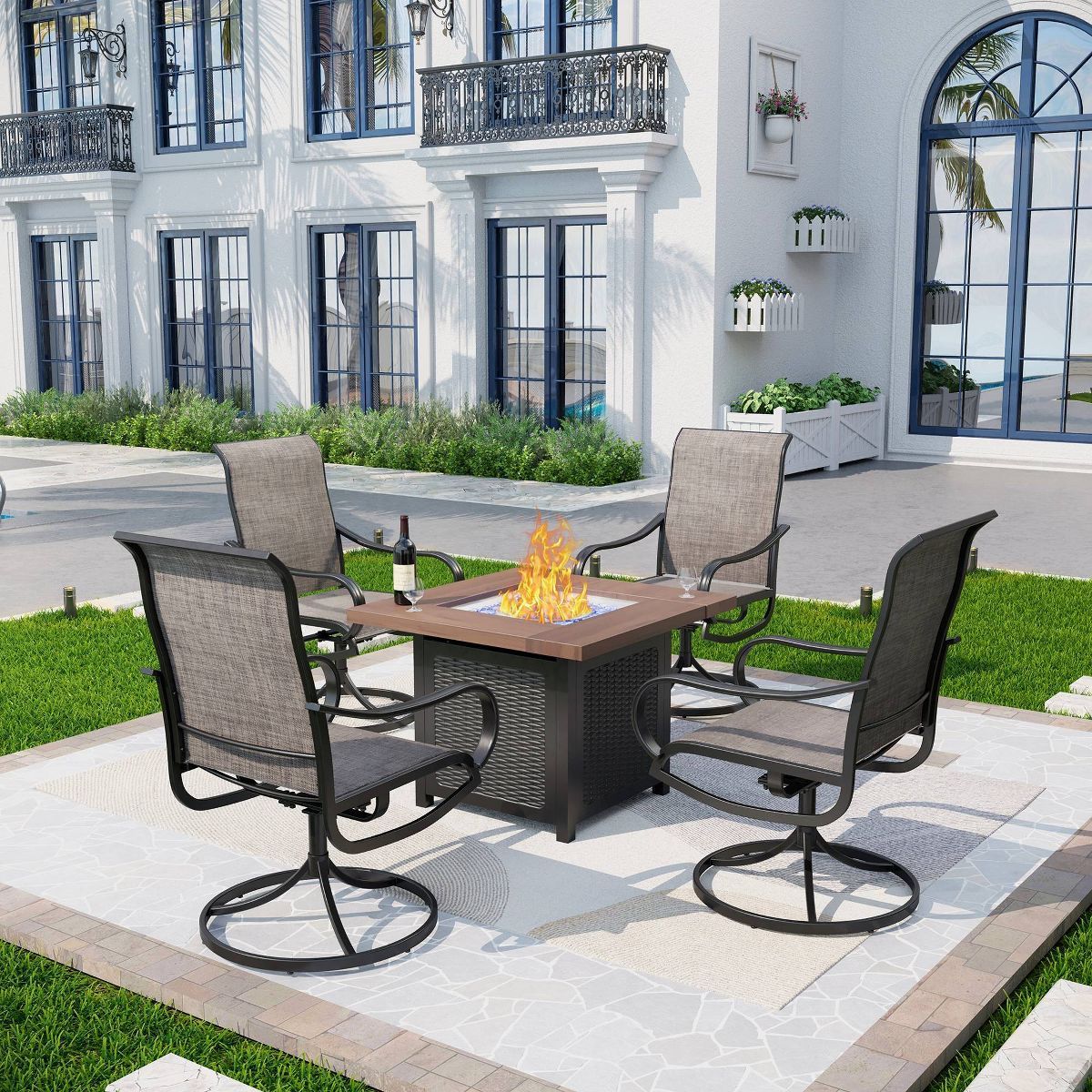 5pc Patio Dining Set with 34" Square Fire Pit Table & Swivel Arm Chairs - Captiva Designs | Target