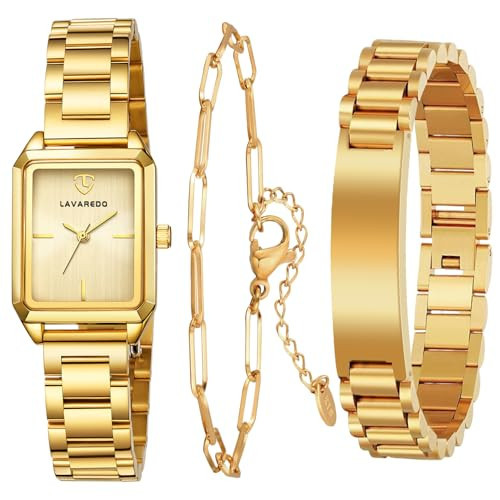 Timever Gold Watch Bracelet Set for Women, 18K Gold Plated Clover Lucky Bracelet Bangle, Elegant Dainty Jewelry Set, Valentines Day Anniversary Birthday Gift for Her (Gift Box Included) | Amazon (US)