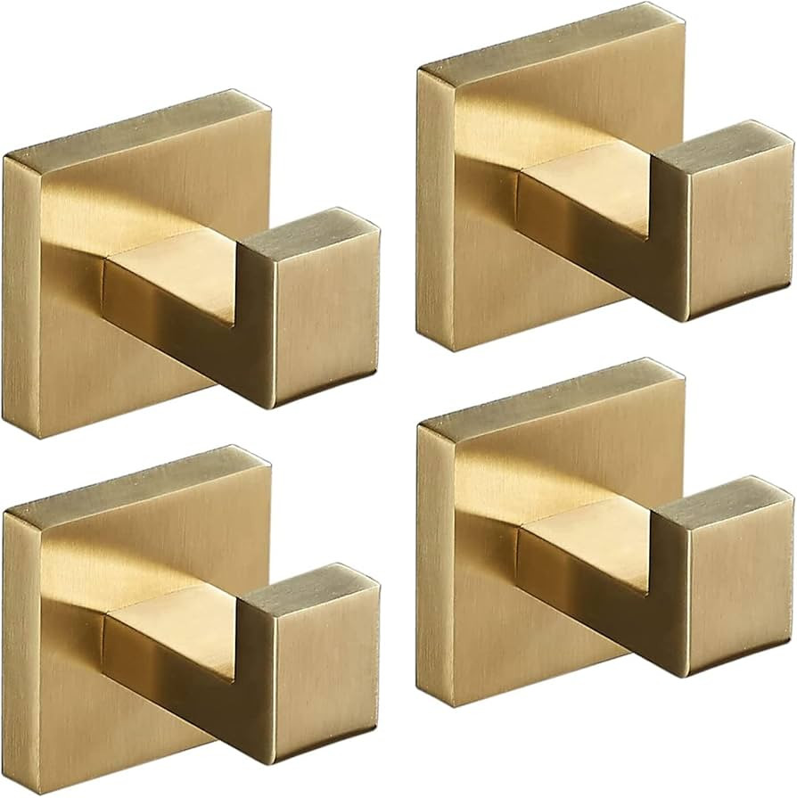 Brushed Gold Wall Hooks 4-Pack Bathroom Towel Hooks Robe Hooks SUS 304 Stainless Steel Hat Rack C... | Amazon (US)