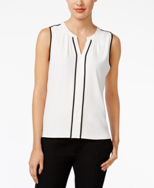 Calvin Klein Sleeveless Contrast-Trim Blouse | Macys (US)