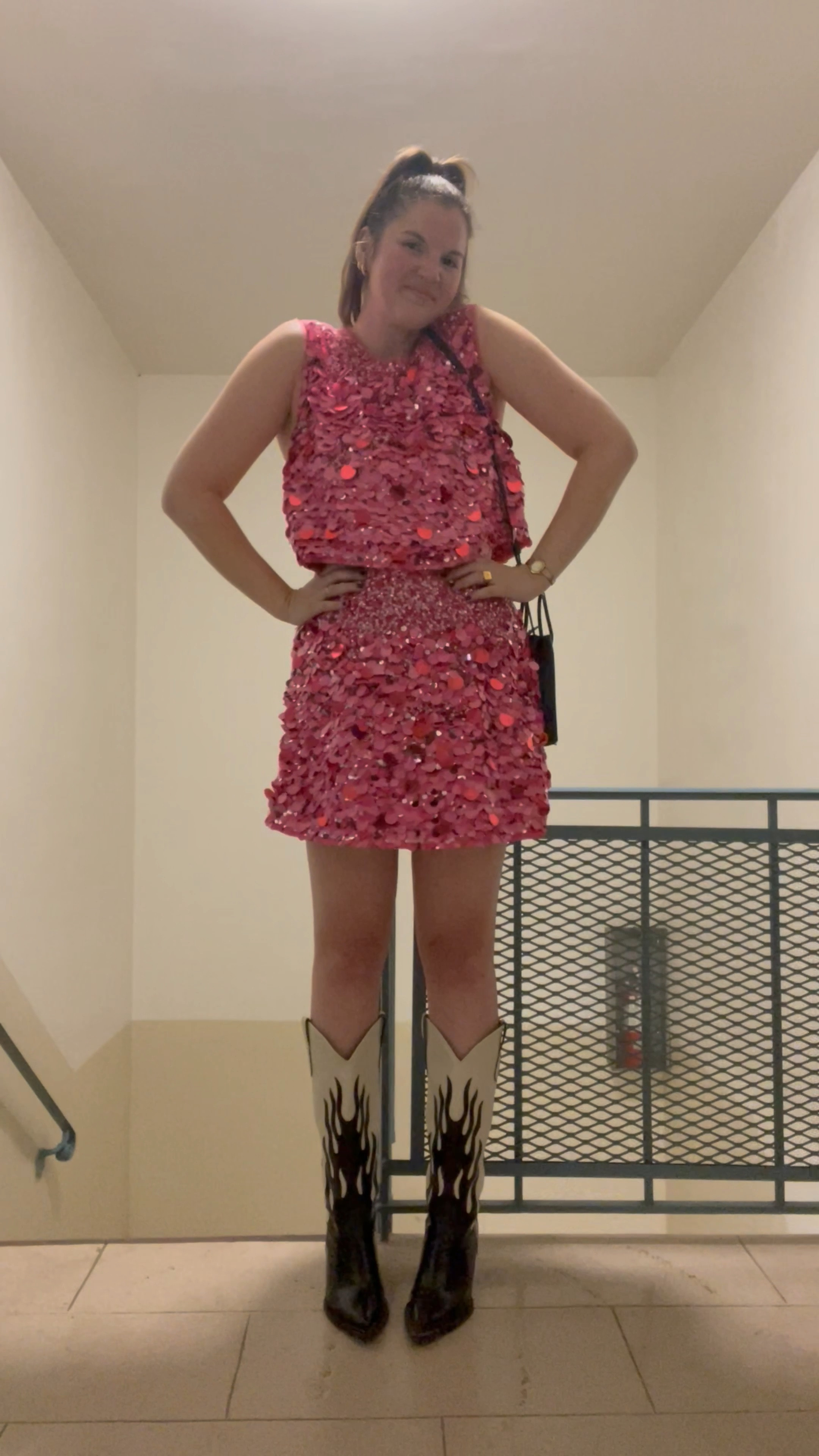AJE Celeste Sequin Shell Top, sequin embellished boxy cropped top, pink and red, silver, matching set, co-ord, Cherie Sequin Mini Skirt, flame black and white cowboy boots, harry styles concert outfit, day night, comfy shoes, on sale now, gold jewelry from Amazon, rings, Just purchased / new arrival, under $100, spring / summer, fall / winter, BALENCIAGA SHOPPING PHONE POUCH LEATHER TOTE, CROSSBODY BAG, SMALL PURSE

#LTKstyletip #LTKunder50 #LTKunder100