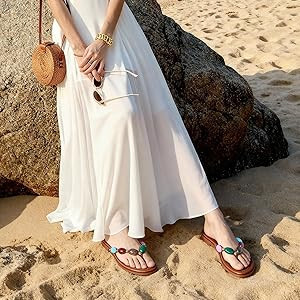 Jewelled Thong Sandal for Women Open Round Toe Flip Flops Comfy Slip on Flats Sandals Casual Summ... | Amazon (US)