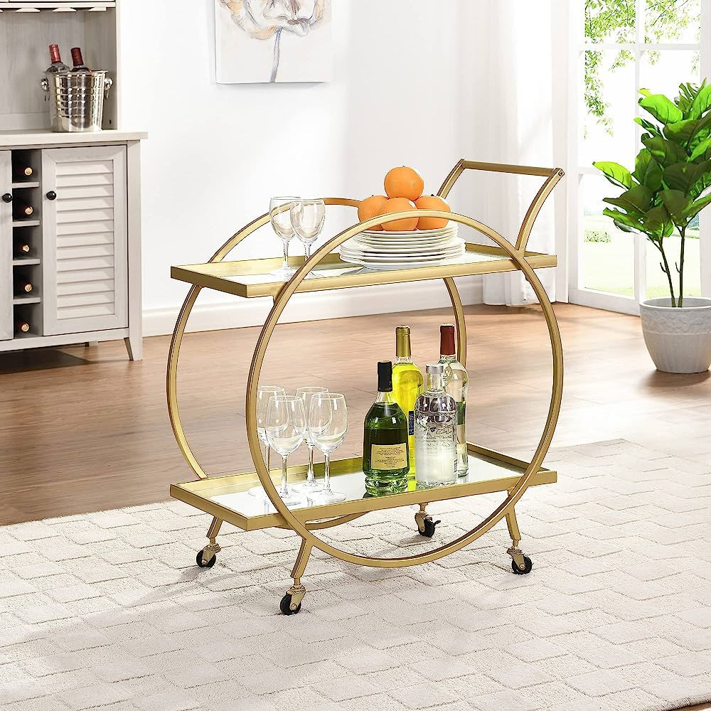 FirsTime & Co. Gold Odessa Bar Cart, 2 Tier Mobile Mini Bar, Kitchen Serving Cart and Coffee Stat... | Amazon (US)
