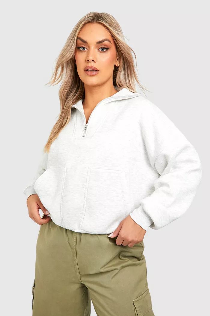 Plus Double Pocket Half Zip Sweater | Boohoo.com (US & CA)