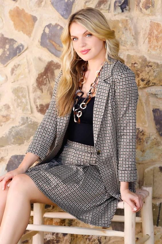 Coffee Houndstooth Blazer | Cato Fashions