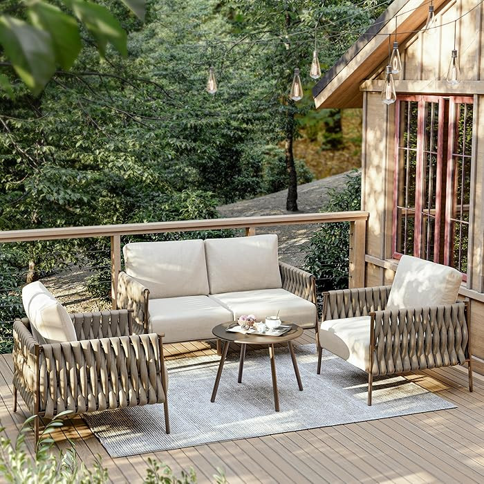 East Oak 4-Piece Patio Furniture Set | Life Chatter Outdoor Furniture | Coffee Table & Deep Seati... | Amazon (US)