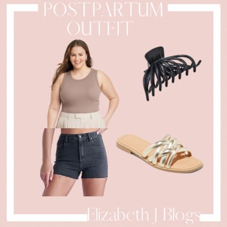Postpartum outfit inspiration on a budget. Comfortable shorts and tank top 