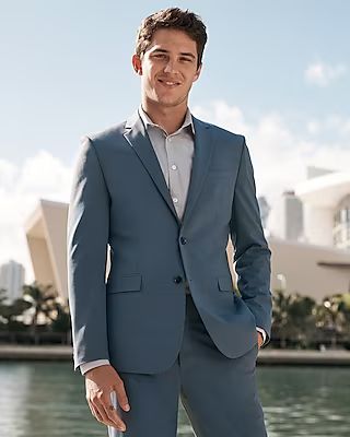 Conscious Edit Extra Slim Dusty Blue Wool-Blend Modern Tech Suit Jacket | Express