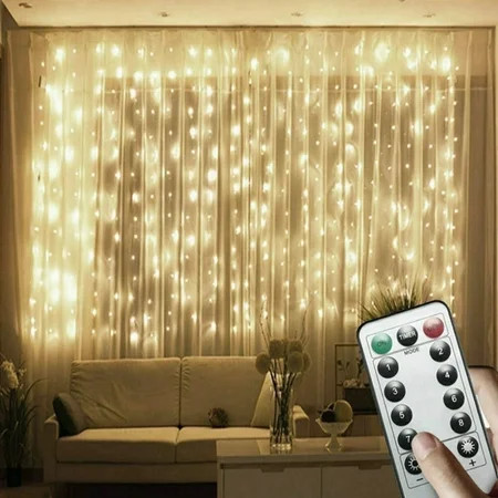 DAYBETTER 2Pack Led Window Curtain Lights,9.8x9.8FT 300LED Twinkle Lights with Remote Control,USB Powered 8 Modes Fairy String Lights for Bedroom,Indoor,Outdoor,Wedding,Party,Wall Decor | Walmart (US)