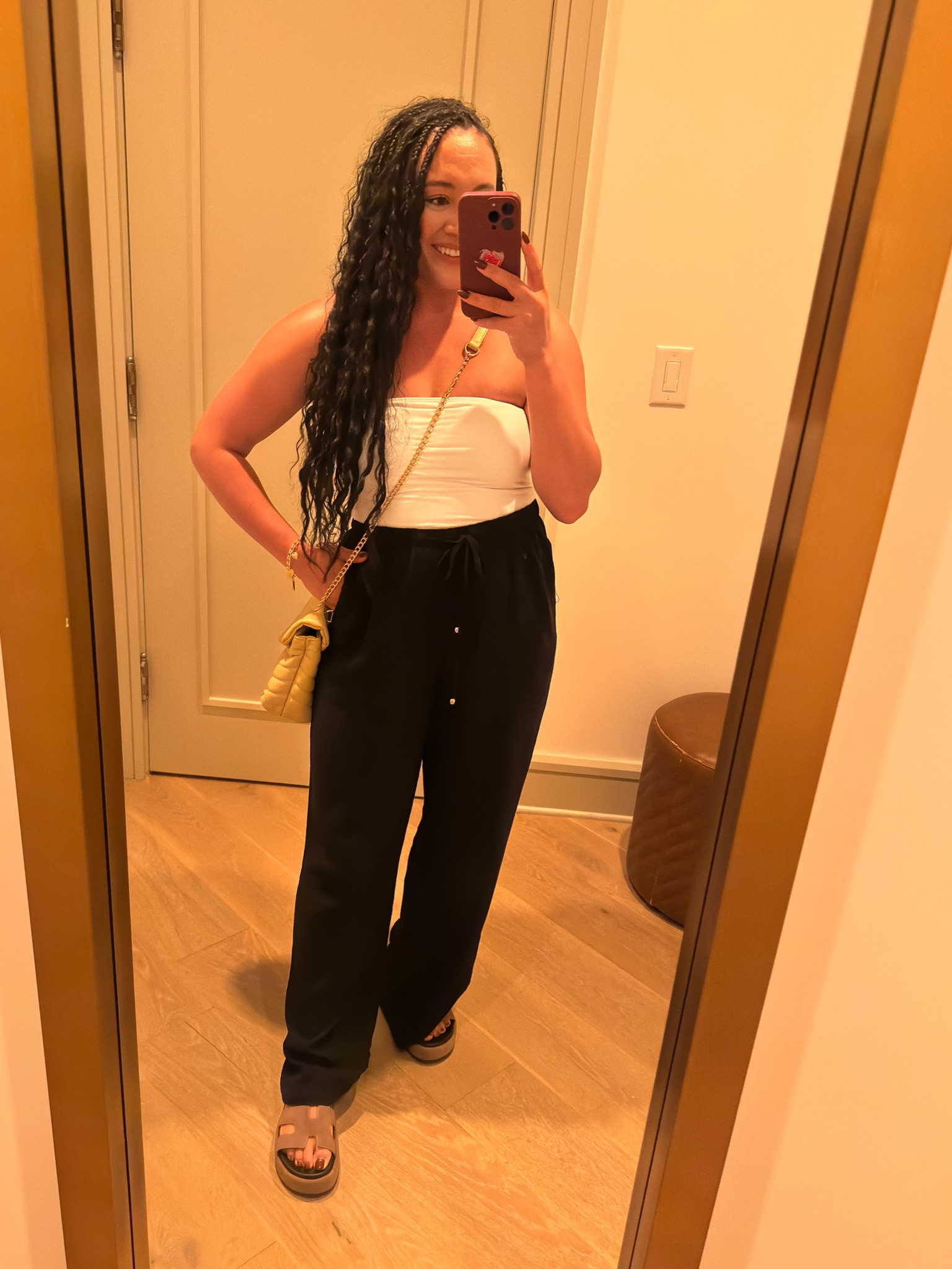 Wearing a large in both! I own these pants in green, black and cream my favorite linen pants 