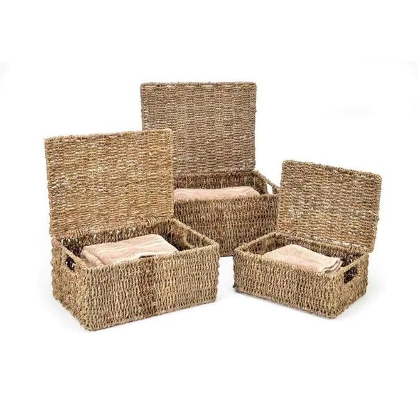 Set of 3 Rectangular Seagrass Baskets with Lids by Trademark Innovations | Bed Bath & Beyond