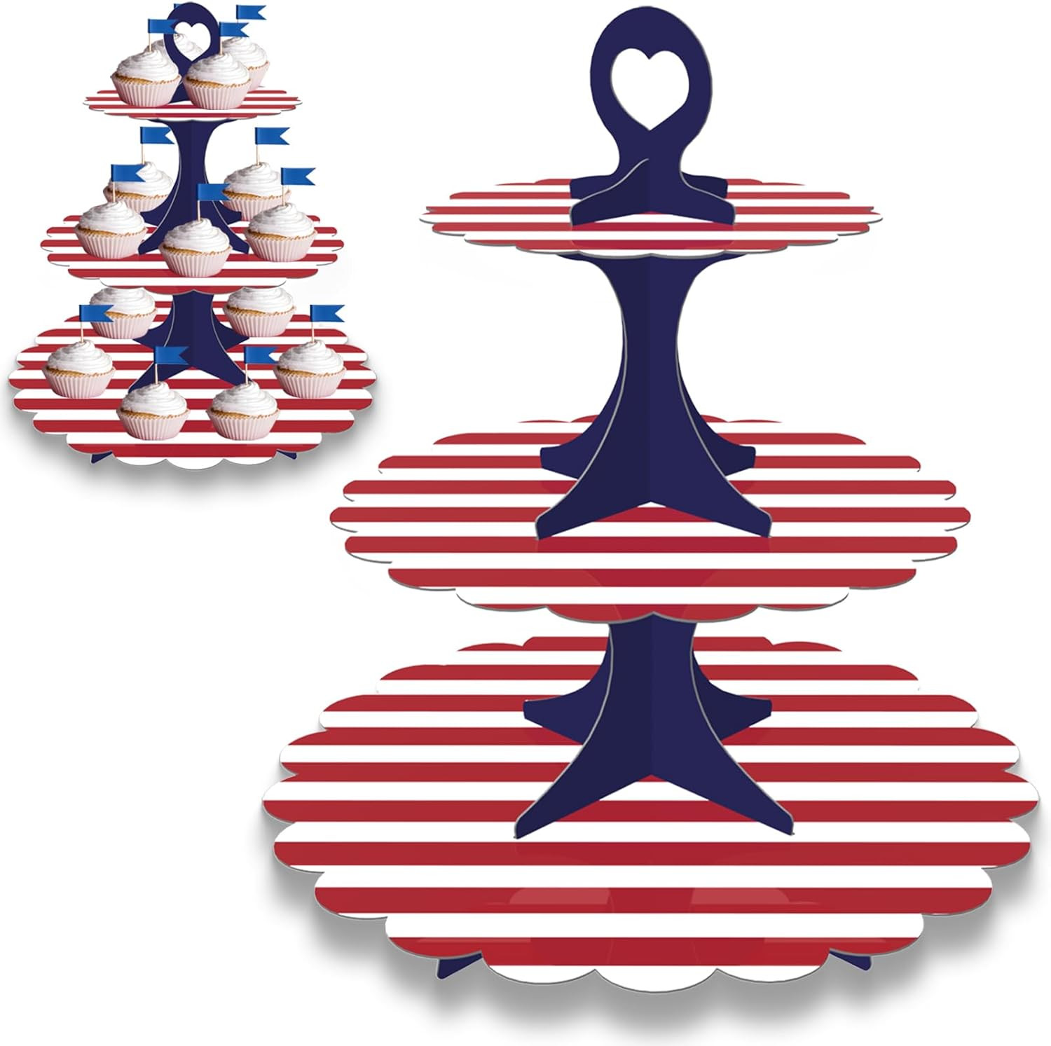Patriotic Cupcake Stand, 3-Tier Red White Blue Cardboard Dessert Tower, Independence Day Memorial... | Amazon (US)