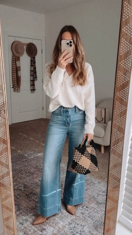 Wide leg trouser jeans from J.Crew. I wear the petite length.  Perfect to dress up or down as workwear or for date night. 

#LTKHoliday #LTKSeasonal #LTKVideo