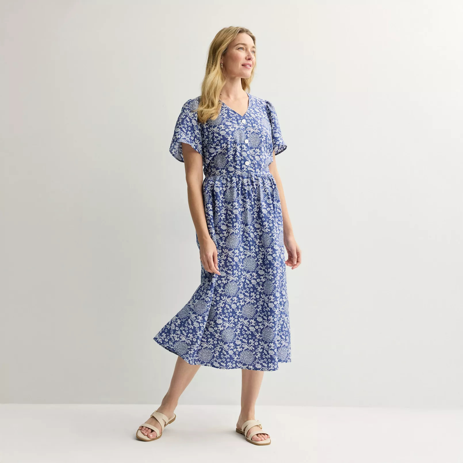 Women's Croft & Barrow® Short Sleeve Blouson Midi Dress | Kohl's