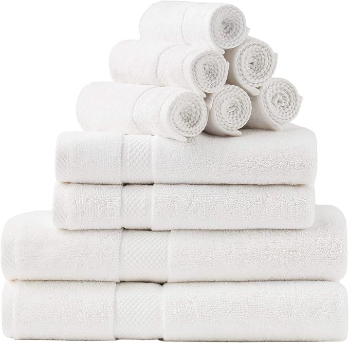 Bedsure White Bath Towels Set for Bathroom - 2 Bath Towels, 2 Hand Towels, 6 Wash Cloths, Cotton ... | Amazon (US)