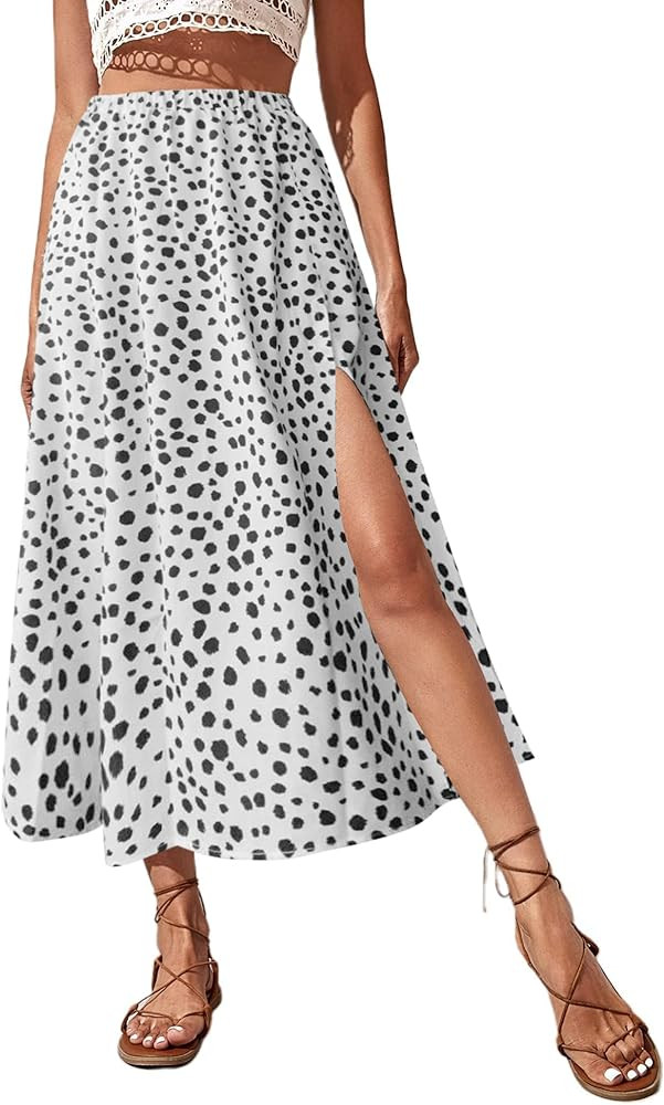 Avanova Women Floral Sexy Slit Slip Midi Skirts Boho High Waisted Summer Skirts | Amazon (US)