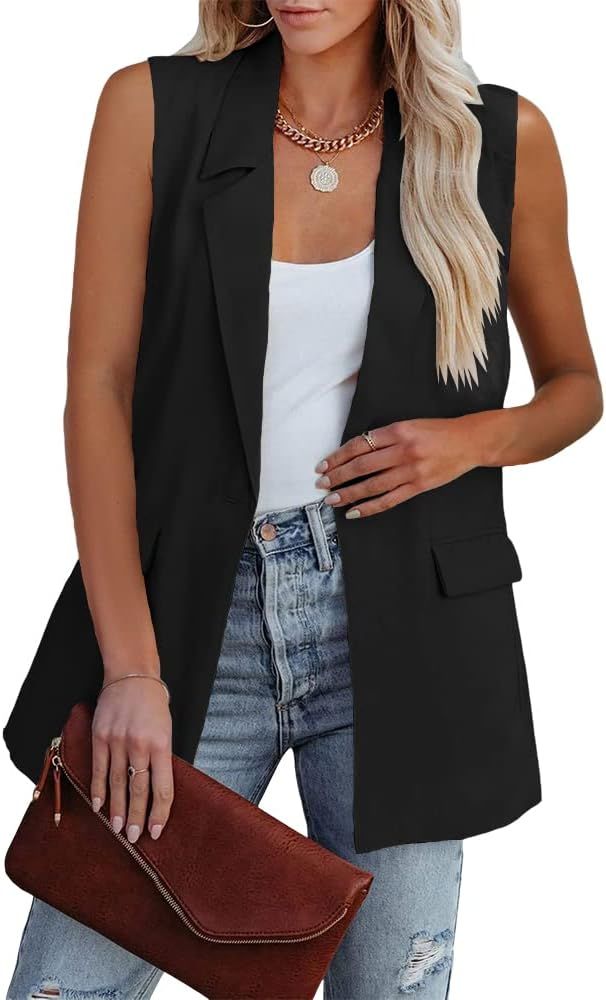 Cicy Bell Women's Sleeveless Blazer Vest Casual Open Front Single Button Summer Jacket with Pocke... | Amazon (US)