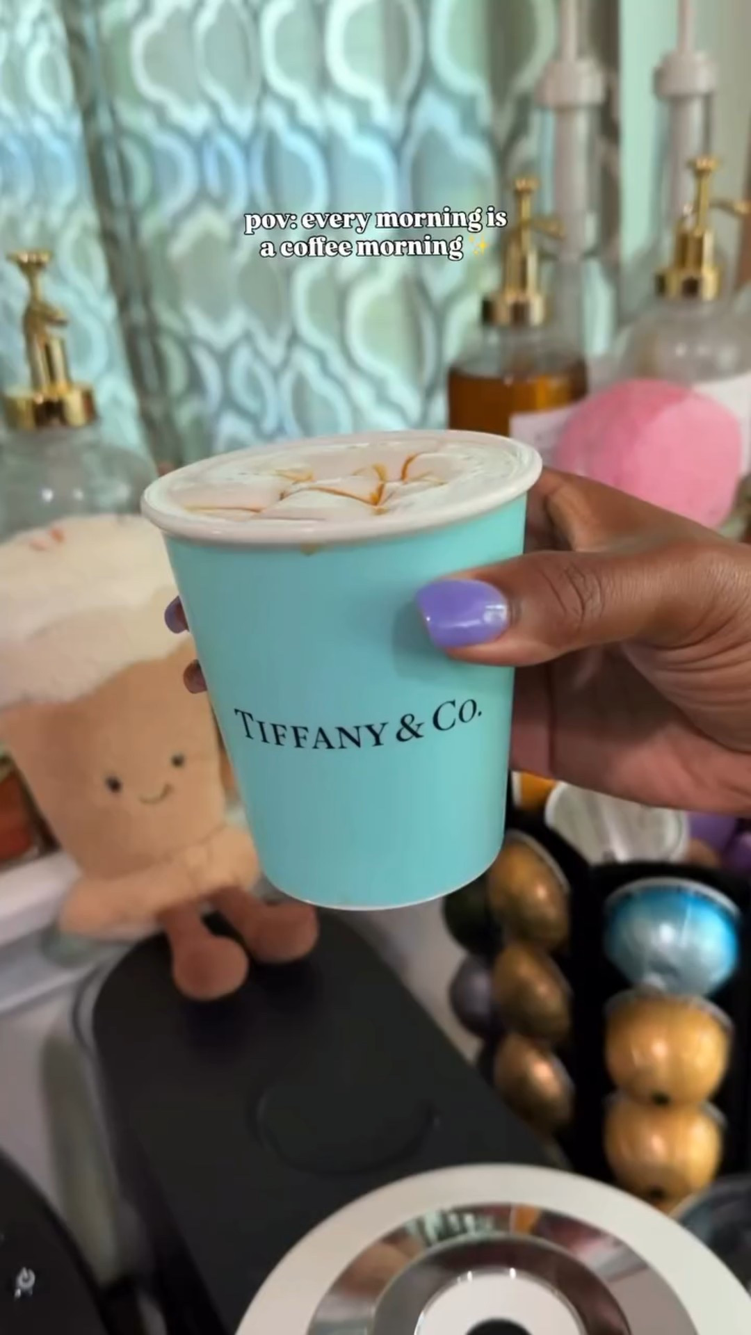 Salted Caramel Coconut lattes are so good all year-round, hot or iced. Also, these are my absolute favorite coffee cups!  #coffeerecipe #coffeeathome #makecoffeewithme #coffeerecipes #saltedcaramelcoconutlatte #coffeeislife #coffeeoftheday #gilmoregirls