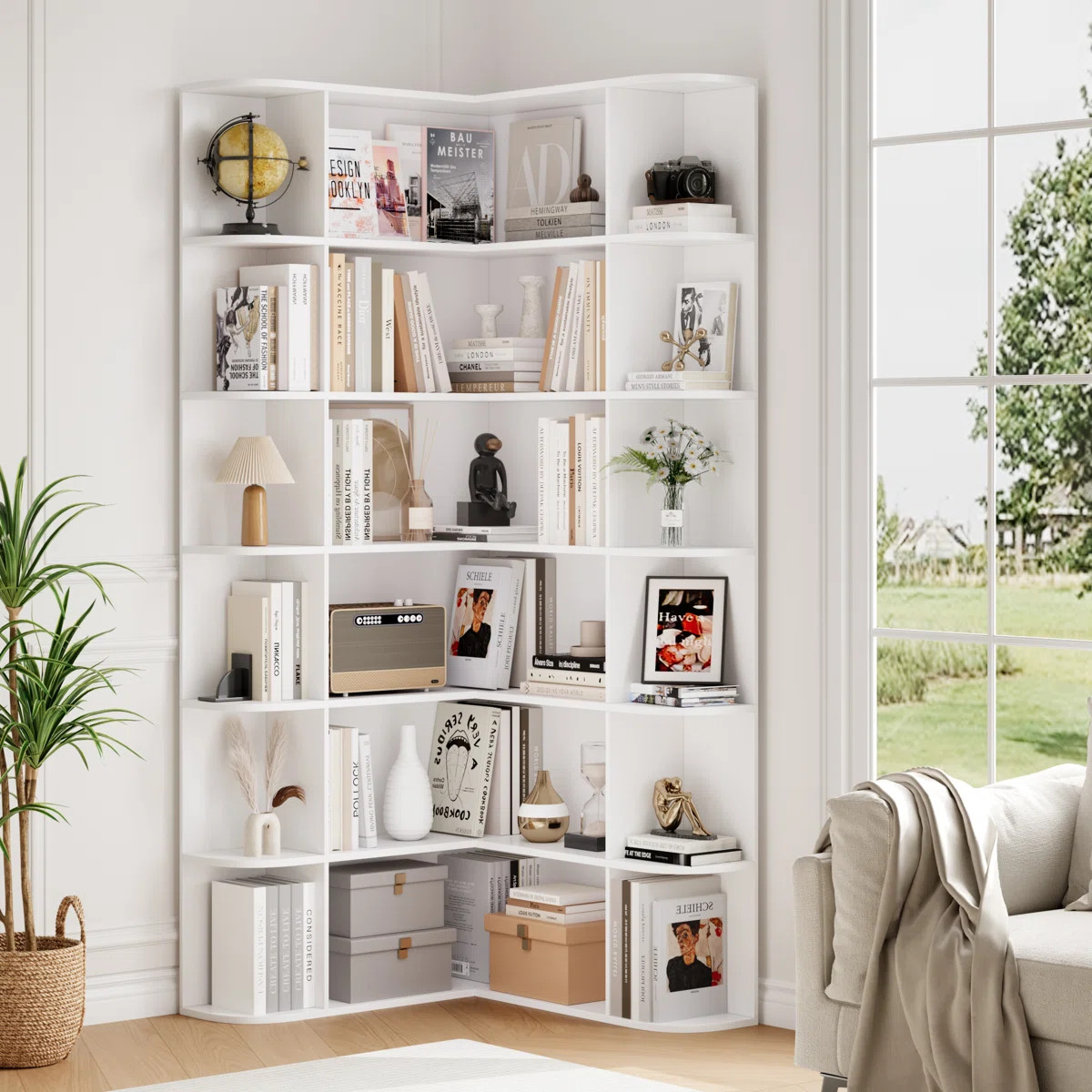 73.9" H Corner Bookcase 6 Tier L-Shaped Bookshelf | Wayfair North America