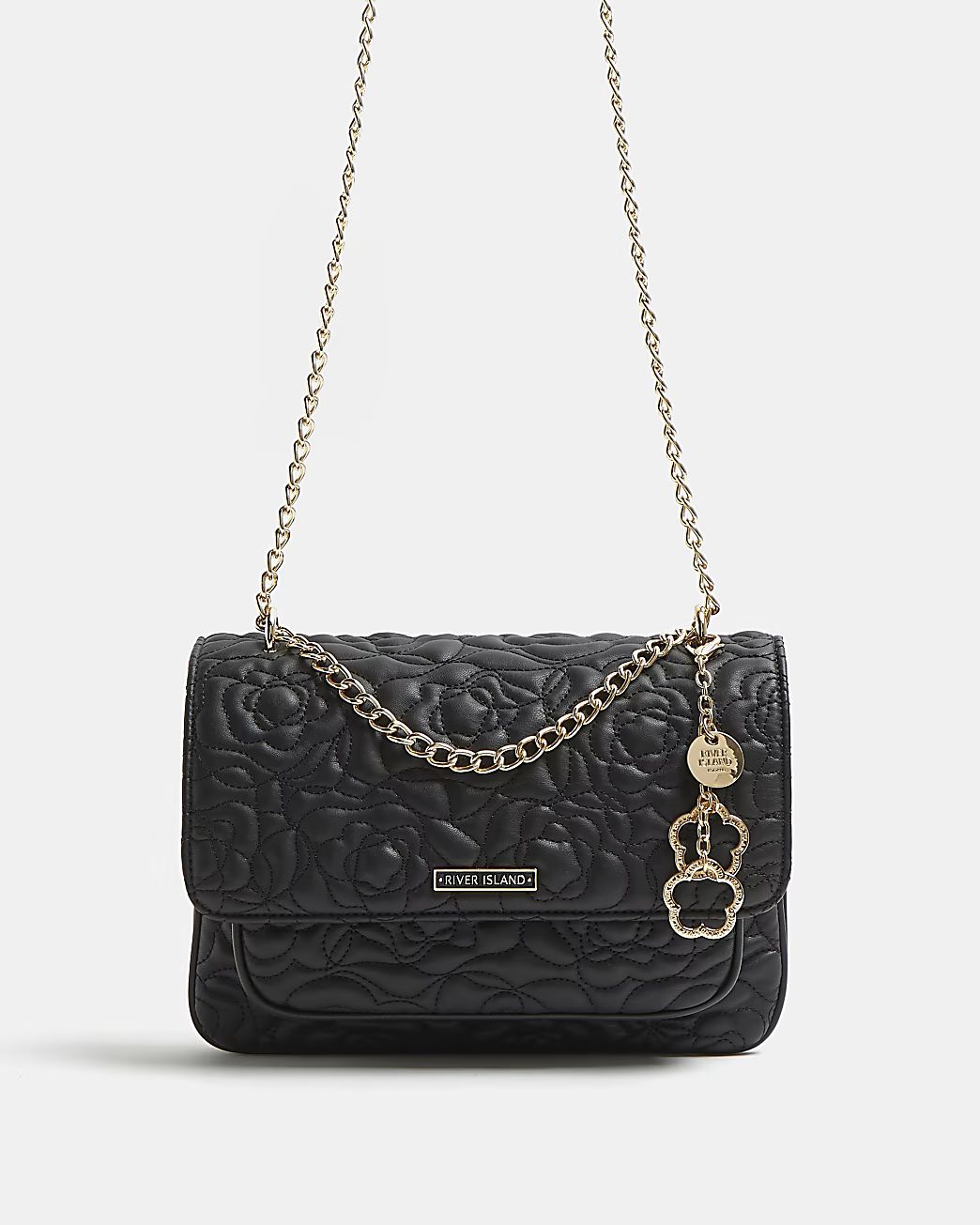 Black floral quilted shoulder bag | River Island (UK & IE)