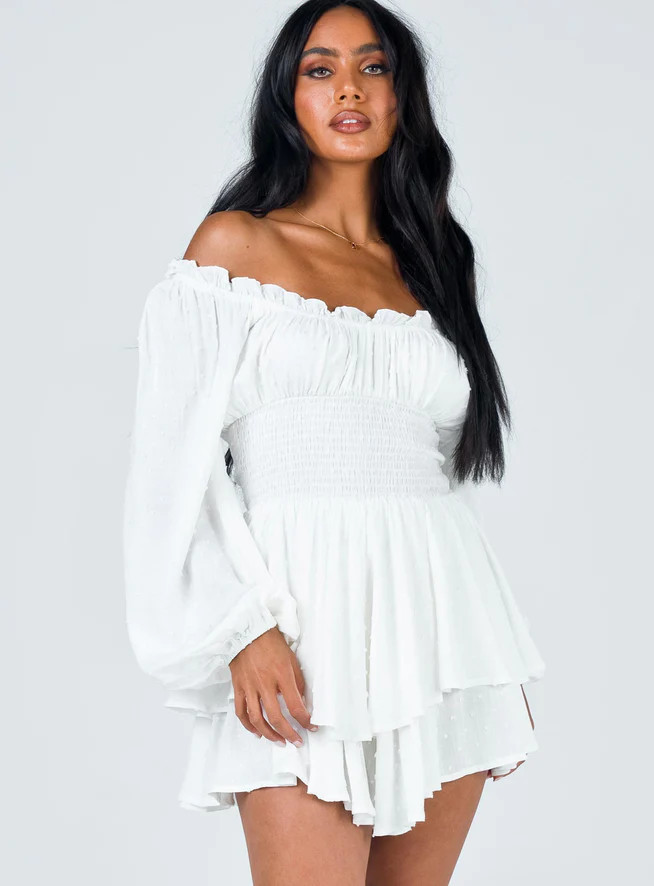 The Love Galore Long Sleeve Romper White | Princess Polly US