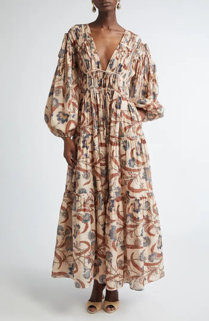 Zimmermann Ascension Tie Billow Long Sleeve Tiered Maxi Dress | Nordstrom | Nordstrom