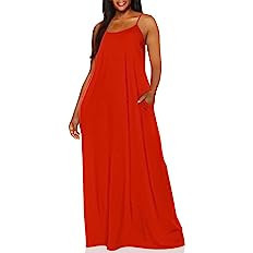 OFEEFAN Women's Maxi Dresses Summer Spaghetti Strap Dress with Pockets | Amazon (US)